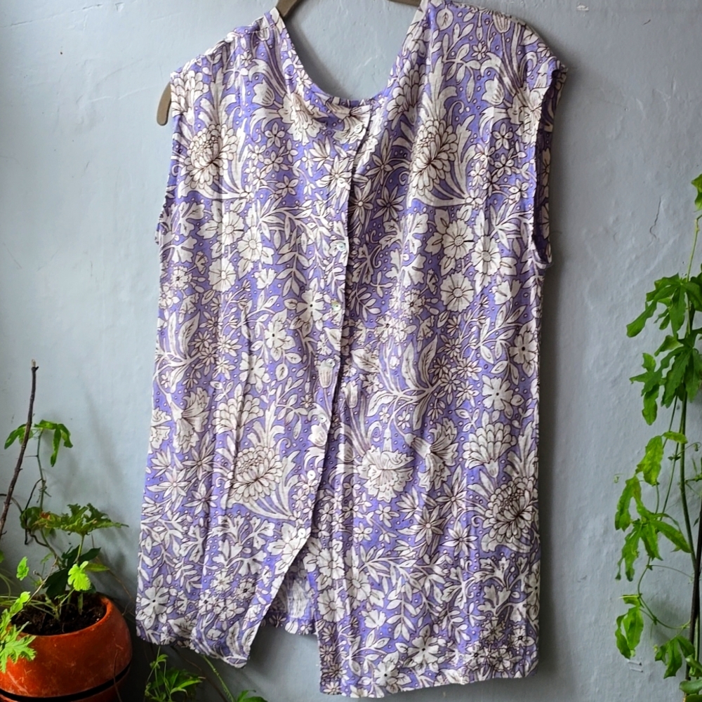 Linen SLUB knit FLORAL Rachel ASHWELL Button Black Top SZ L - Picture 5 of 5
